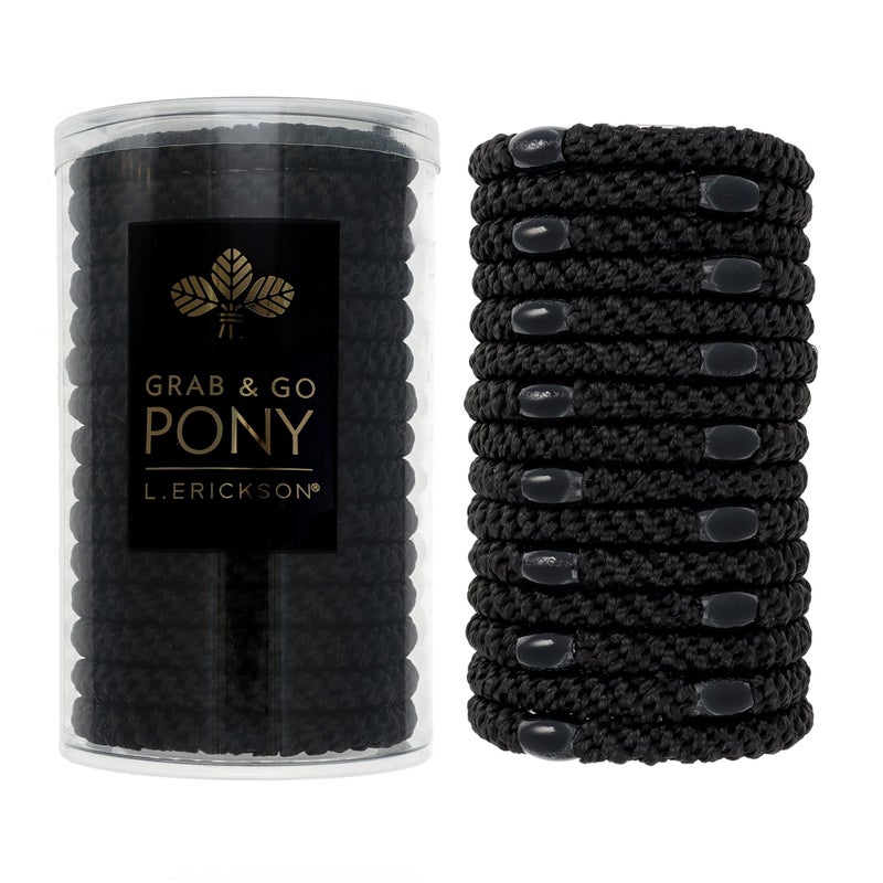 L. Erickson Black Hair Ties for Thick Hair, Grab & Go Pony Tube, 15 Pack, Black Pack, Thick No-Crease Bands with Strong Hold, Damage-Free Design, Sleek Everyday Style | L. Erickson - Image 1
